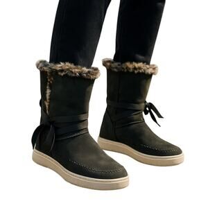 TOMS Vista Waterproof Forest Green Suede Boots 8.5 Faux Fur Lined